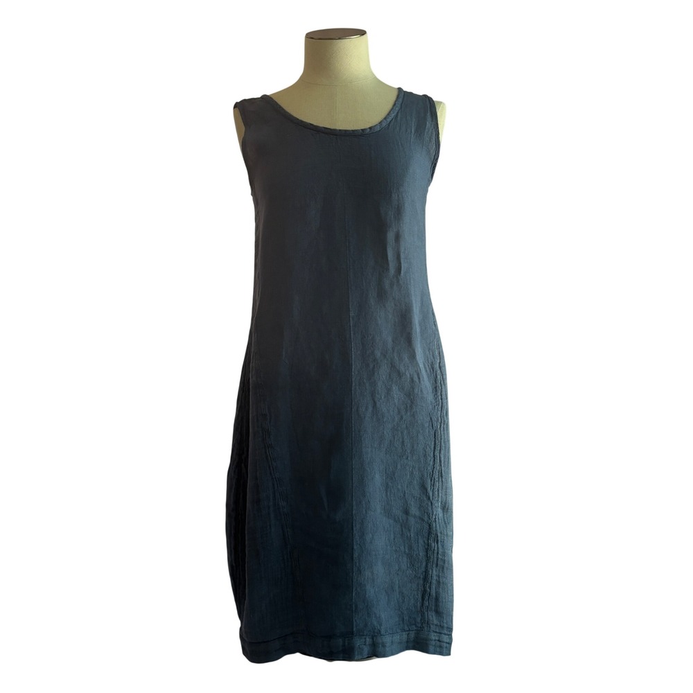 La Bottega di Brunella S Blue 100% Linen Midi Dress Made in Italy Resort Coastal